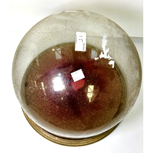 2 - A 19th century glass dome on gilt base, dia. 28 x 25cm, red material.