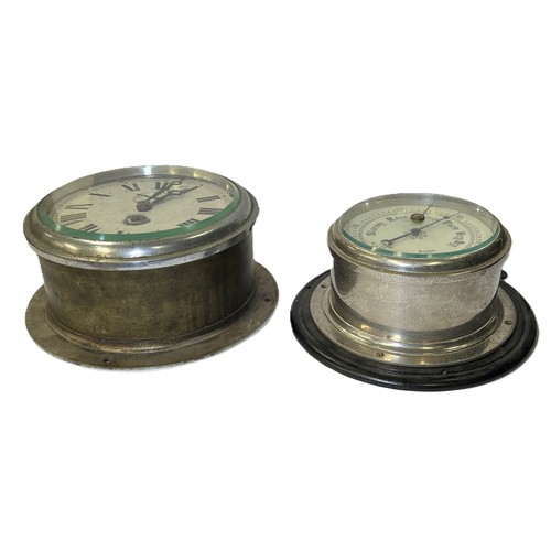 13 - A British made ships clock and ships barometer, 18 and 20cm.