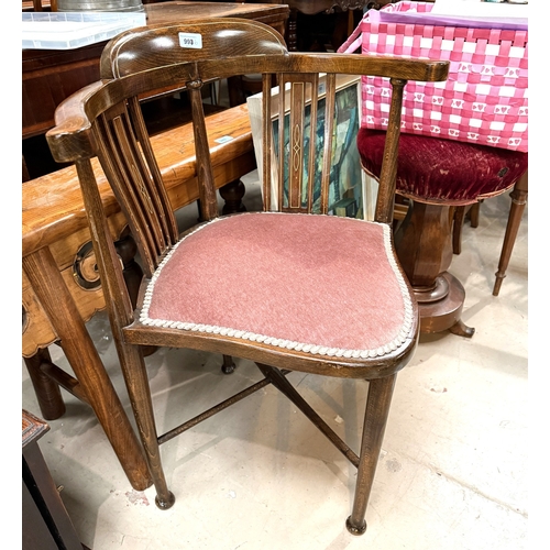 996 - An Edwardian mahogany inlaid corner armchair.