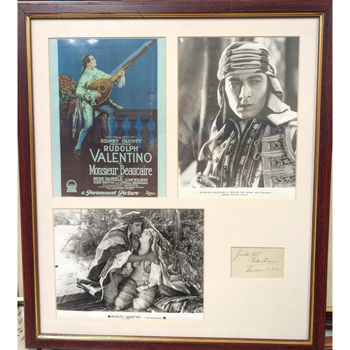 199 - Valentino, Rudolph: (1895-1926), Itialian Silent Film actor signature dated 2.8.23, in pen framed wi... 