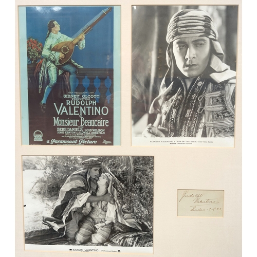 199 - Valentino, Rudolph: (1895-1926), Itialian Silent Film actor signature dated 2.8.23, in pen framed wi... 