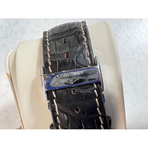 649 - A Longines Master Collection automatic stainless steel cased wristwatch, date on the quarter past, w... 