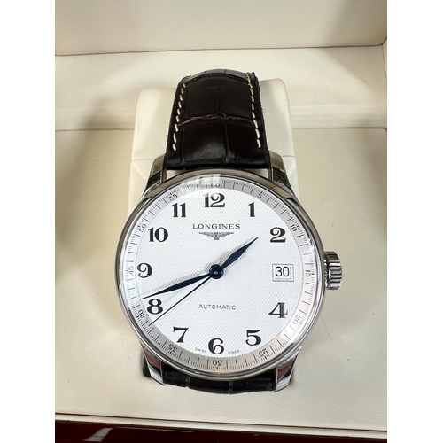 649 - A Longines Master Collection automatic stainless steel cased wristwatch, date on the quarter past, w... 
