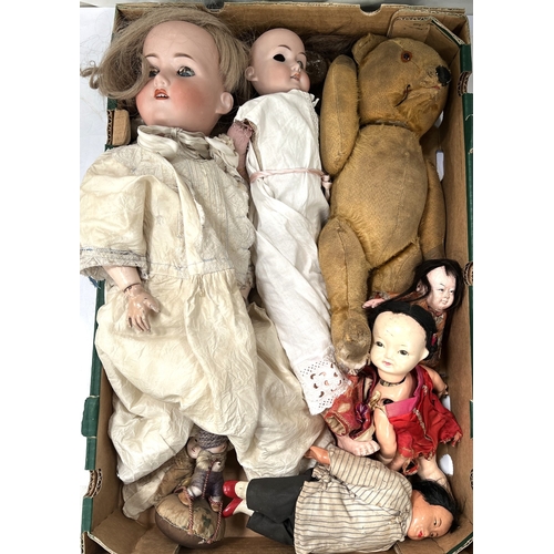 167 - A German bisque porcelain head doll by Armand Marseille, A8M, jointed composition body, another doll... 