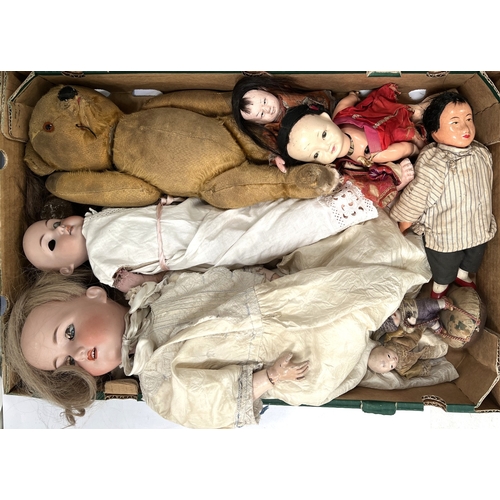 167 - A German bisque porcelain head doll by Armand Marseille, A8M, jointed composition body, another doll... 