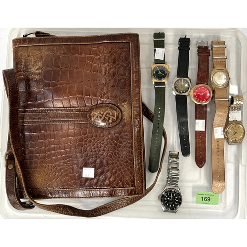 169 - A SEIKO automatic gents wristwatch, another by AVIA and 4 TIMEX watches, a designer shoulder bag wit... 