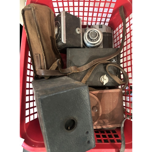 177 - A 19th century etching of Tom Oliver framed with pencil notes; a collection of box cameras etc; fram... 