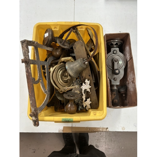 182 - A collection of Art Deco and other brass and metal door handles, fittings etc.