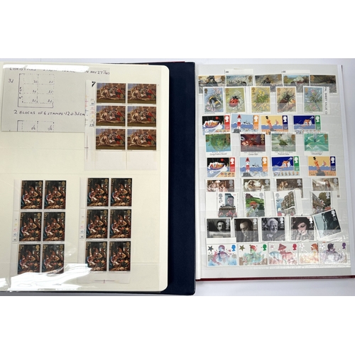 193 - GB: QEII, mint commemoratives, corner clocks of 6 etc, with control numbers, and an album of mint QE... 
