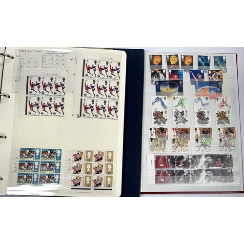 193 - GB: QEII, mint commemoratives, corner clocks of 6 etc, with control numbers, and an album of mint QE... 