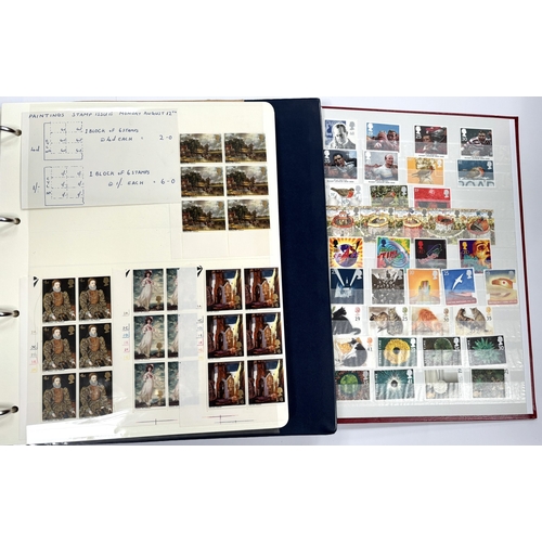 193 - GB: QEII, mint commemoratives, corner clocks of 6 etc, with control numbers, and an album of mint QE... 