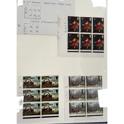 193 - GB: QEII, mint commemoratives, corner clocks of 6 etc, with control numbers, and an album of mint QE... 