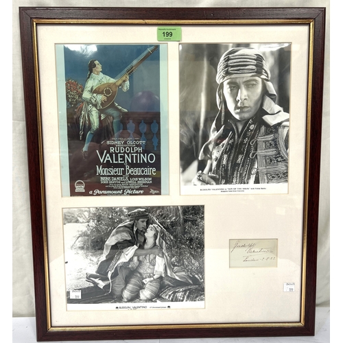 199 - Valentino, Rudolph: (1895-1926), Itialian Silent Film actor signature dated 2.8.23, in pen framed wi... 