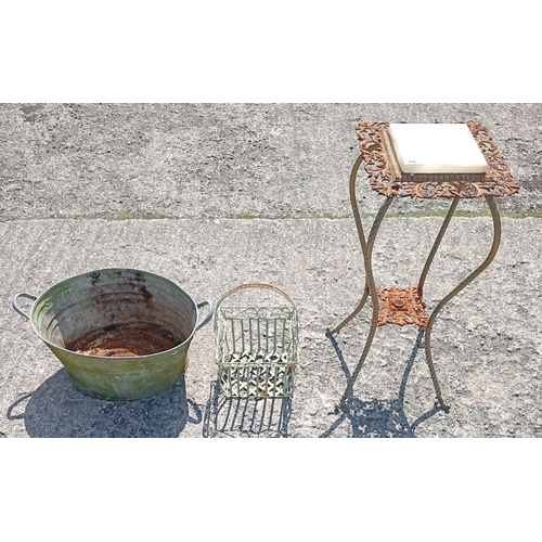 200 - A French brass plant stand, vintage bucket etc.