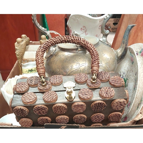 217 - A silver plate Art Nouveau tea kettle, a Royal Dux woven vase with bird motif and other miscellaneou... 