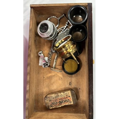 220 - A selection of measuring instruments, lenses, magnifying glasses etc.