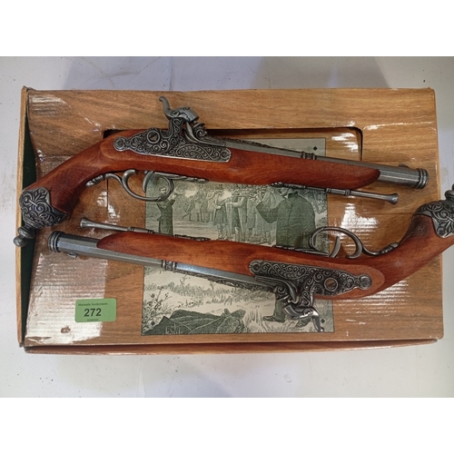 272 - Pair of flintlock duelling pirate pistols made by Denix