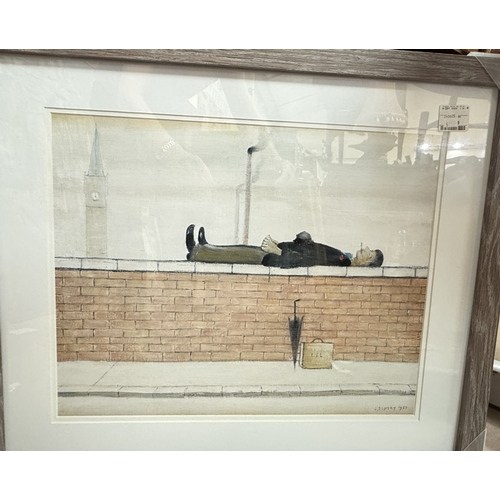 5 - Northern Art, oil, after A. Verlat, canal; two Tom Dodson prints, signed, and two Lowry prints frame... 