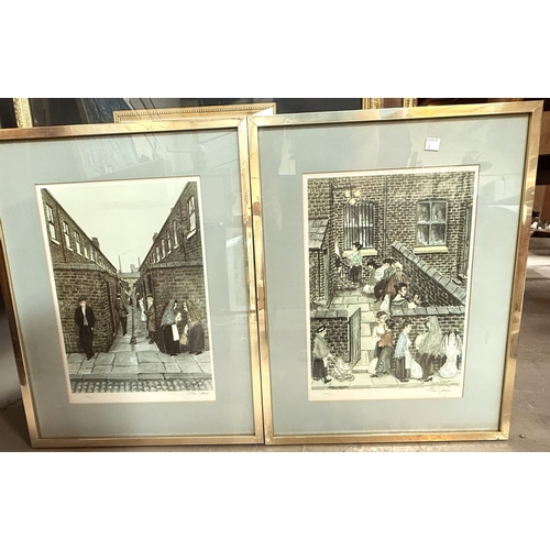 5 - Northern Art, oil, after A. Verlat, canal; two Tom Dodson prints, signed, and two Lowry prints frame... 