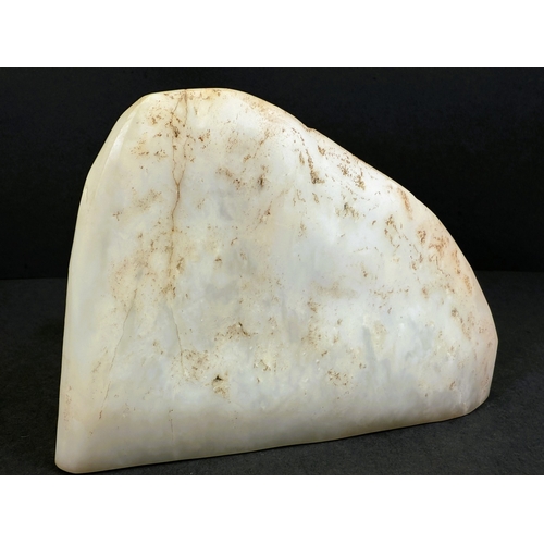 540H - A large Chinese white jade stone carved with traditional scene of tree with figure and house under, ... 