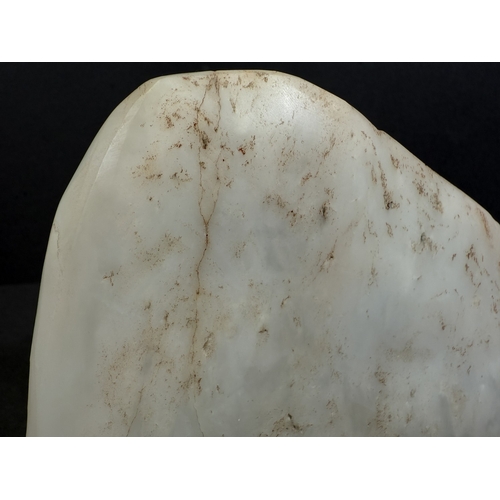 540H - A large Chinese white jade stone carved with traditional scene of tree with figure and house under, ... 