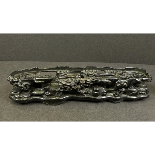 540H - A large Chinese white jade stone carved with traditional scene of tree with figure and house under, ... 