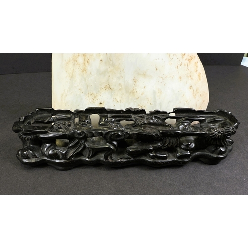 540H - A large Chinese white jade stone carved with traditional scene of tree with figure and house under, ... 