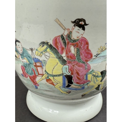 540F - A large Chinese famille rose shaped baluster vase with wide flared rim, hand painted with red robed ... 