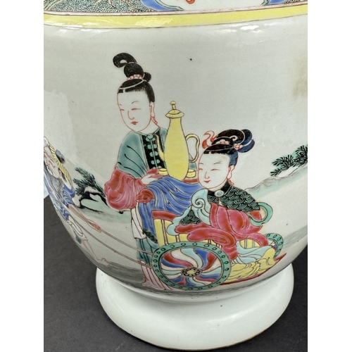 540F - A large Chinese famille rose shaped baluster vase with wide flared rim, hand painted with red robed ... 