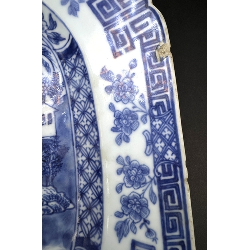 546 - A 19th century Chinese Nanking porcelain blue and white serving dish, 37cm (chips to right hand side... 