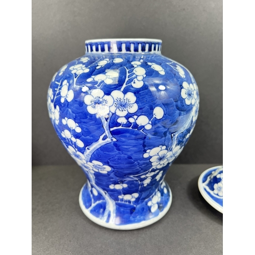 555 - A Chinese porcelain covered jar, 19th century, inverted baluster form, decorated with peonies, 29cm ... 
