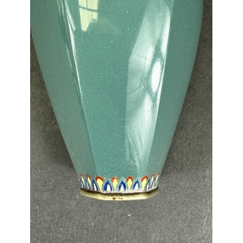 557 - A Japanese hexagonal cloisonné vase, early 20th century, white metal with trailing floral decoration... 
