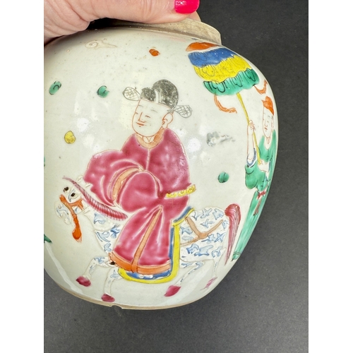 560B - An 18th Chinese famille rose Yongzheng period ginger jar (no lid) hand painted with figures in robes... 