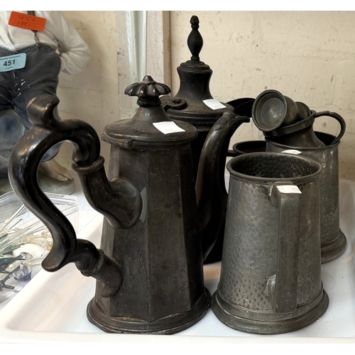 609 - A Mappin & Webb Georgian style 4 piece EPNS tea set and similar tray and pewter.