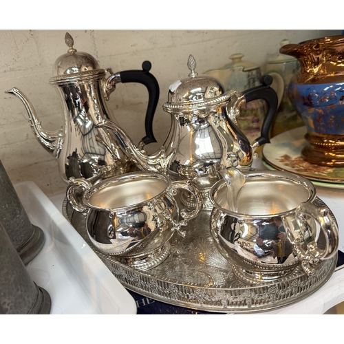 609 - A Mappin & Webb Georgian style 4 piece EPNS tea set and similar tray and pewter.