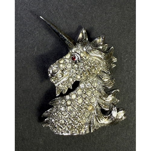616 - Vintage Christian Dior, designed by Mitchel Maer, circa 1950's - a unicorn brooch set with cut cryst... 