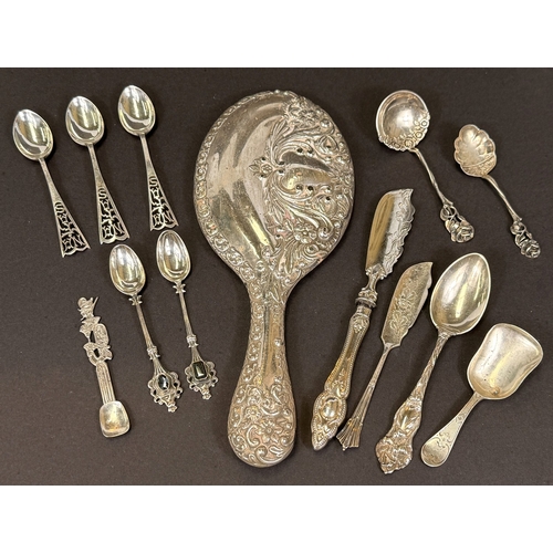 625 - Sterling silver hallmarked hand held mirror, Sheffield 1902 with other silver and white metal items.
