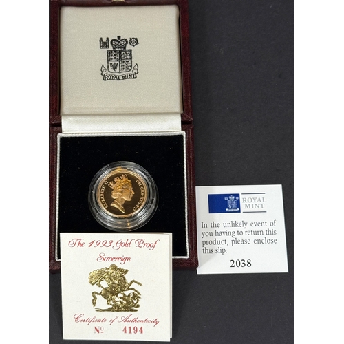 629 - A 1993 GB proof sovereign, cased with c.o.a.