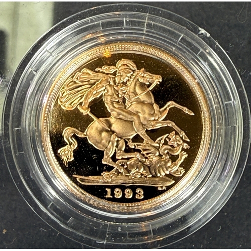 629 - A 1993 GB proof sovereign, cased with c.o.a.