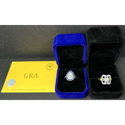 636 - A modern dress ring in the Art Deco style set with central moissanite stone 0.5ct on shank stamped 9... 