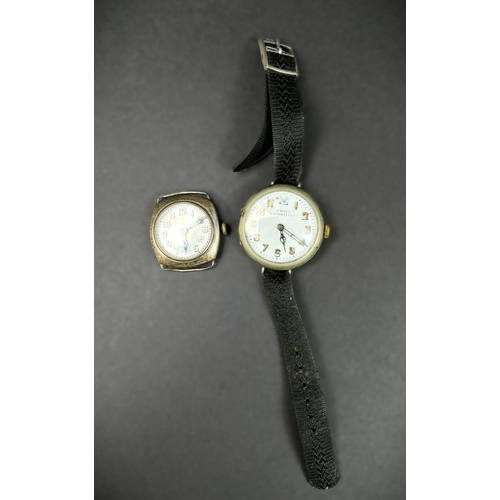 639 - An unusual Military officers early 20th century 8-day wristwatch and another similar watch