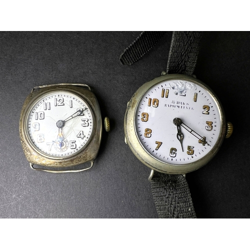 639 - An unusual Military officers early 20th century 8-day wristwatch and another similar watch