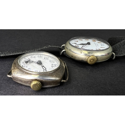 639 - An unusual Military officers early 20th century 8-day wristwatch and another similar watch