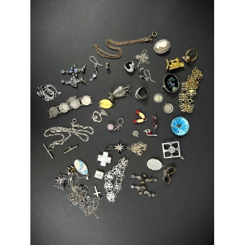 642 - A collection of silver, white metal and gilt costume jewellery, enamel brooches etc approx 211gms we... 