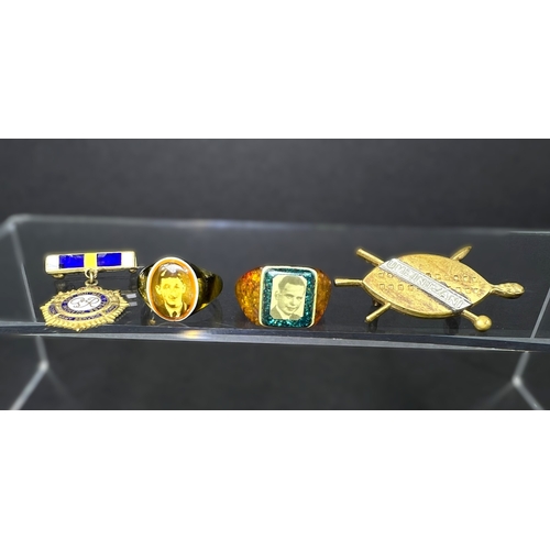 642A - Two early 20th century sweetheart rings celluloid other commemorative pins etc&nbsp;