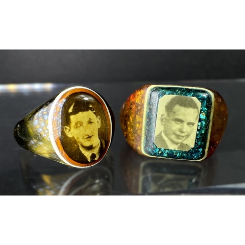 642A - Two early 20th century sweetheart rings celluloid other commemorative pins etc&nbsp;