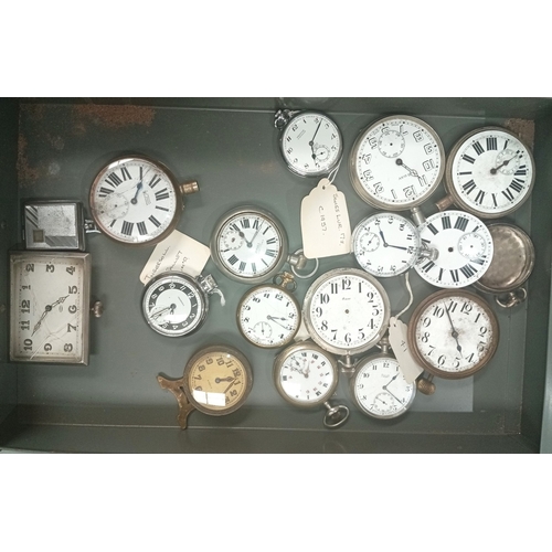 643 - A 10 drawer watchmakers cabinet with watches and parts to each drawer, 40+ silver and white metal ca... 