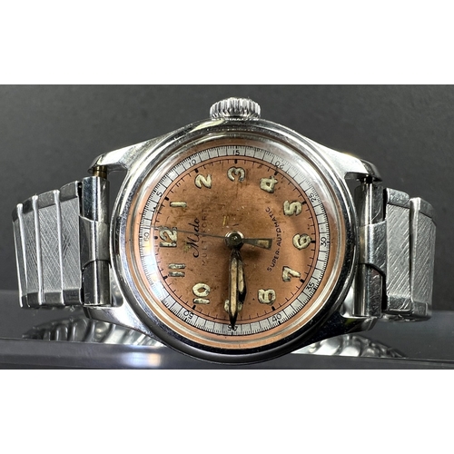 644 - A mid 20th century Mido wristwatch with pink dial, stainless steel case