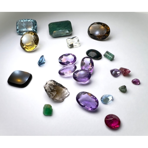 650 - A selection of cut and other stones in a variety of colours, untested.