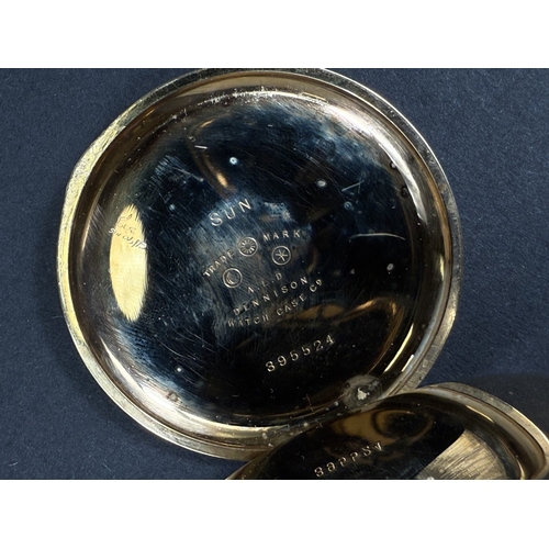 652 - A gold plated keyless Waltham half hunter pocket watch; a keyless open faced pocket watch by J. W. B... 